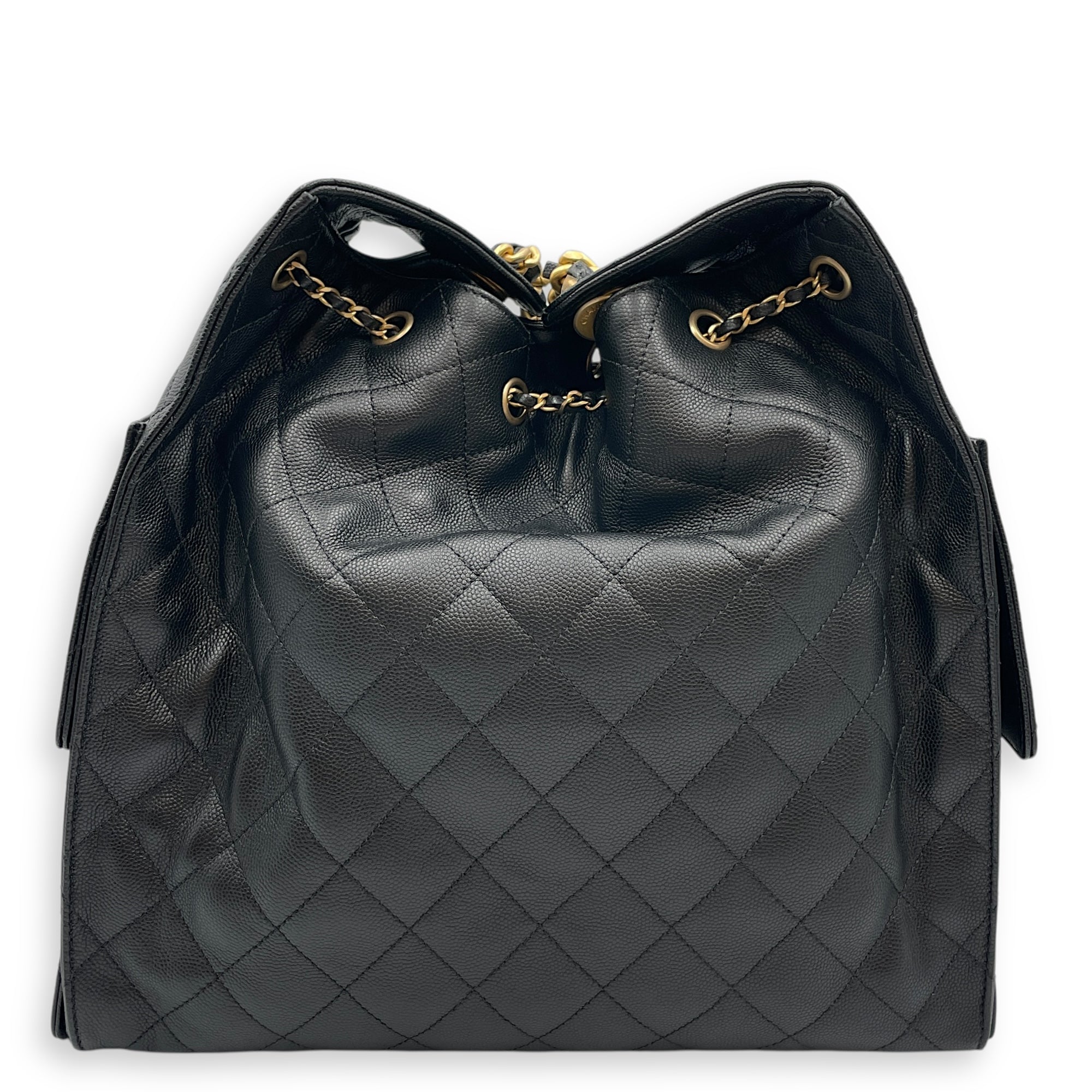 C25 Medium Black Shoulder Bag in Caviar Leather, Gold hardware