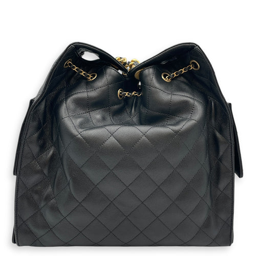 C25 Medium Black Shoulder Bag in Caviar Leather, Gold hardware