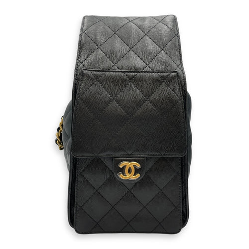 C25 Medium Black Shoulder Bag in Caviar Leather, Gold hardware