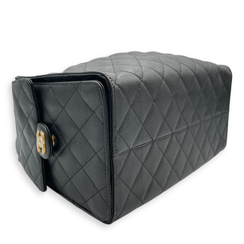 C25 Medium Black Shoulder Bag in Caviar Leather, Gold hardware
