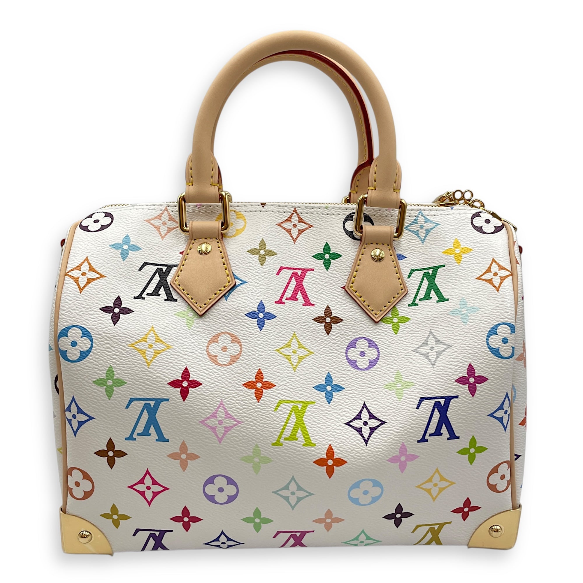 LV x TM Speedy 25cm White Shoulder Bag in Canvas, Gold hardware