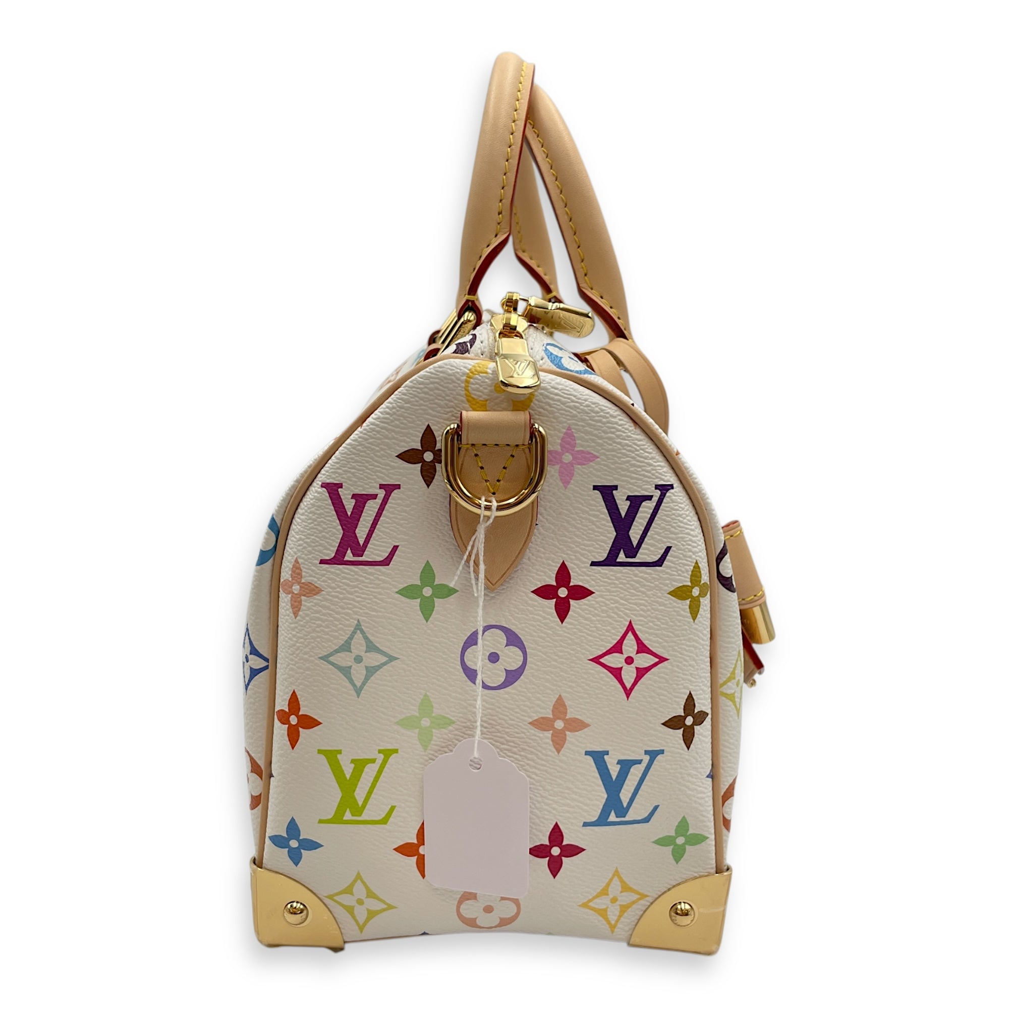 LV x TM Speedy 25cm White Shoulder Bag in Canvas, Gold hardware