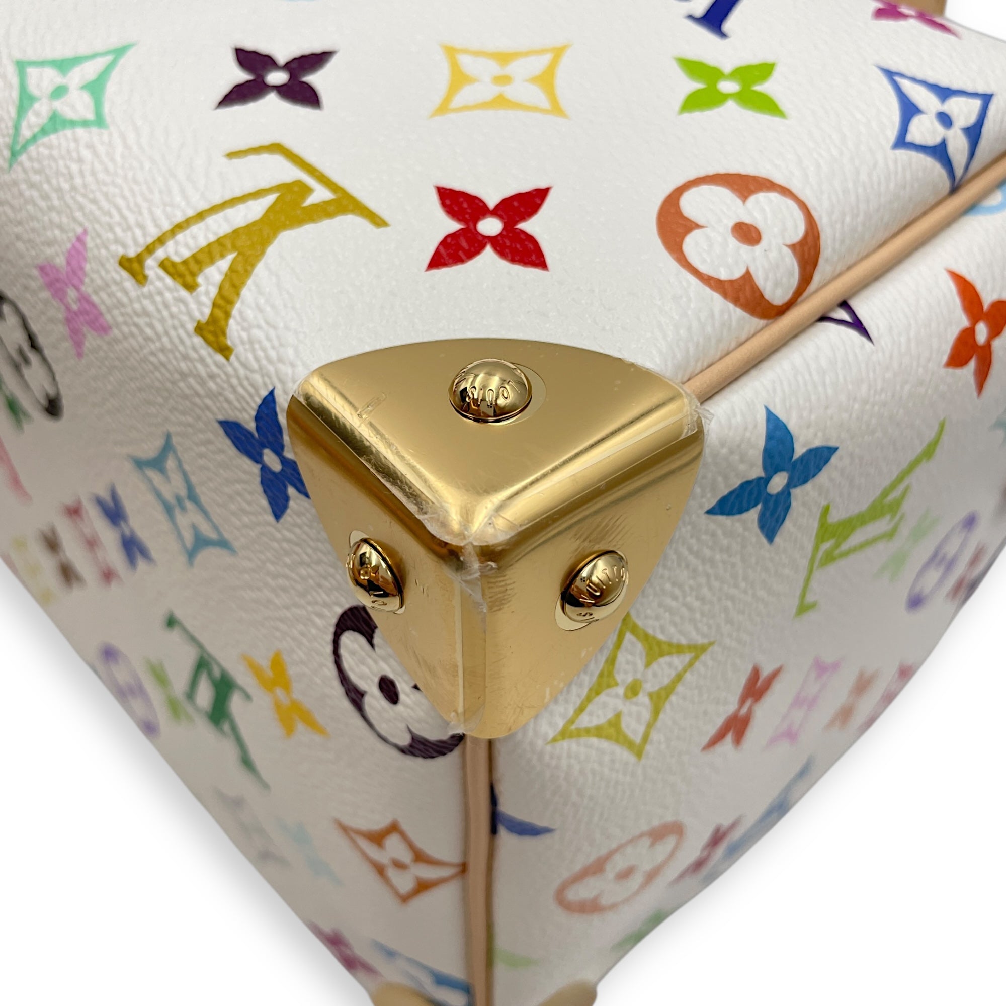 LV x TM Speedy 25cm White Shoulder Bag in Canvas, Gold hardware
