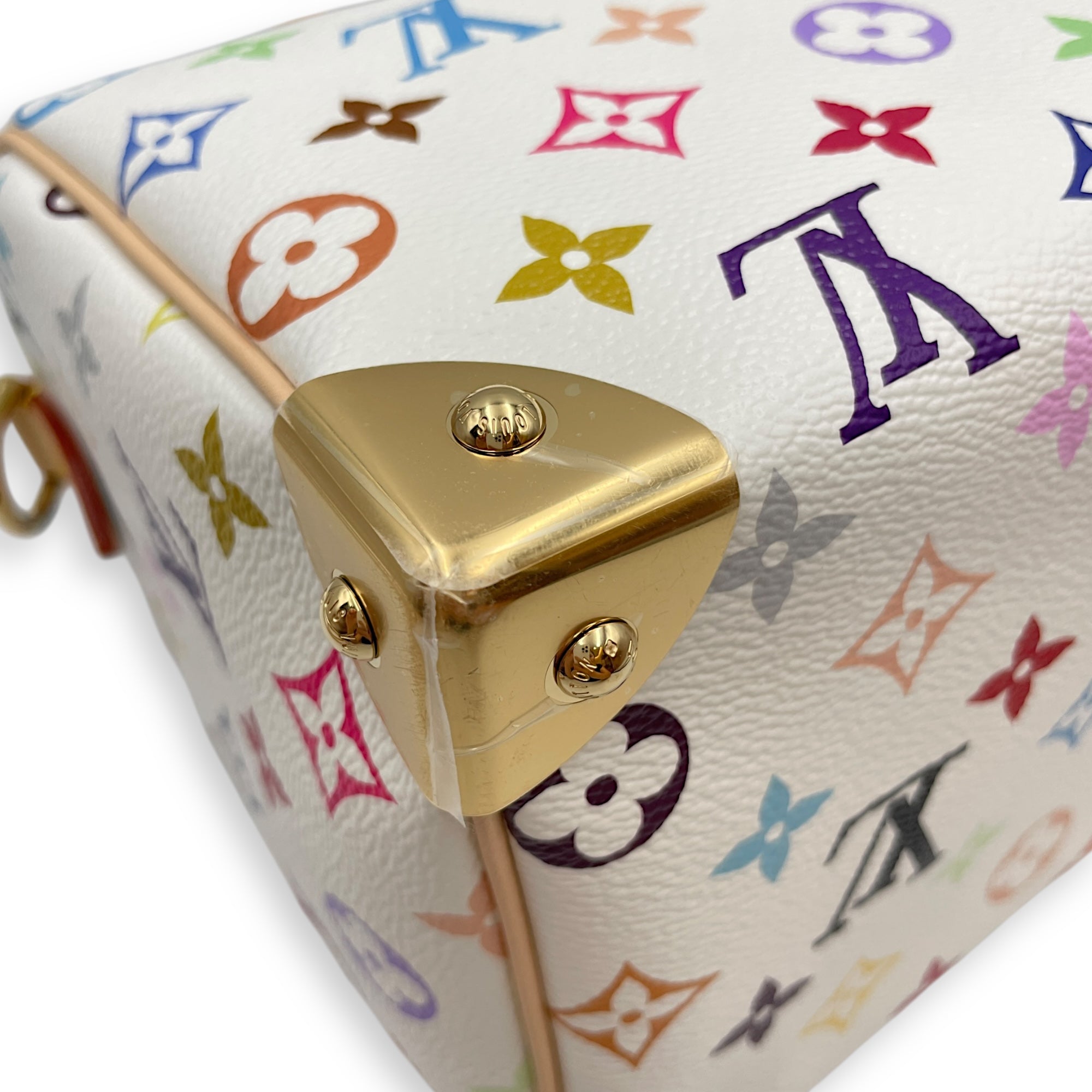 LV x TM Speedy 25cm White Shoulder Bag in Canvas, Gold hardware
