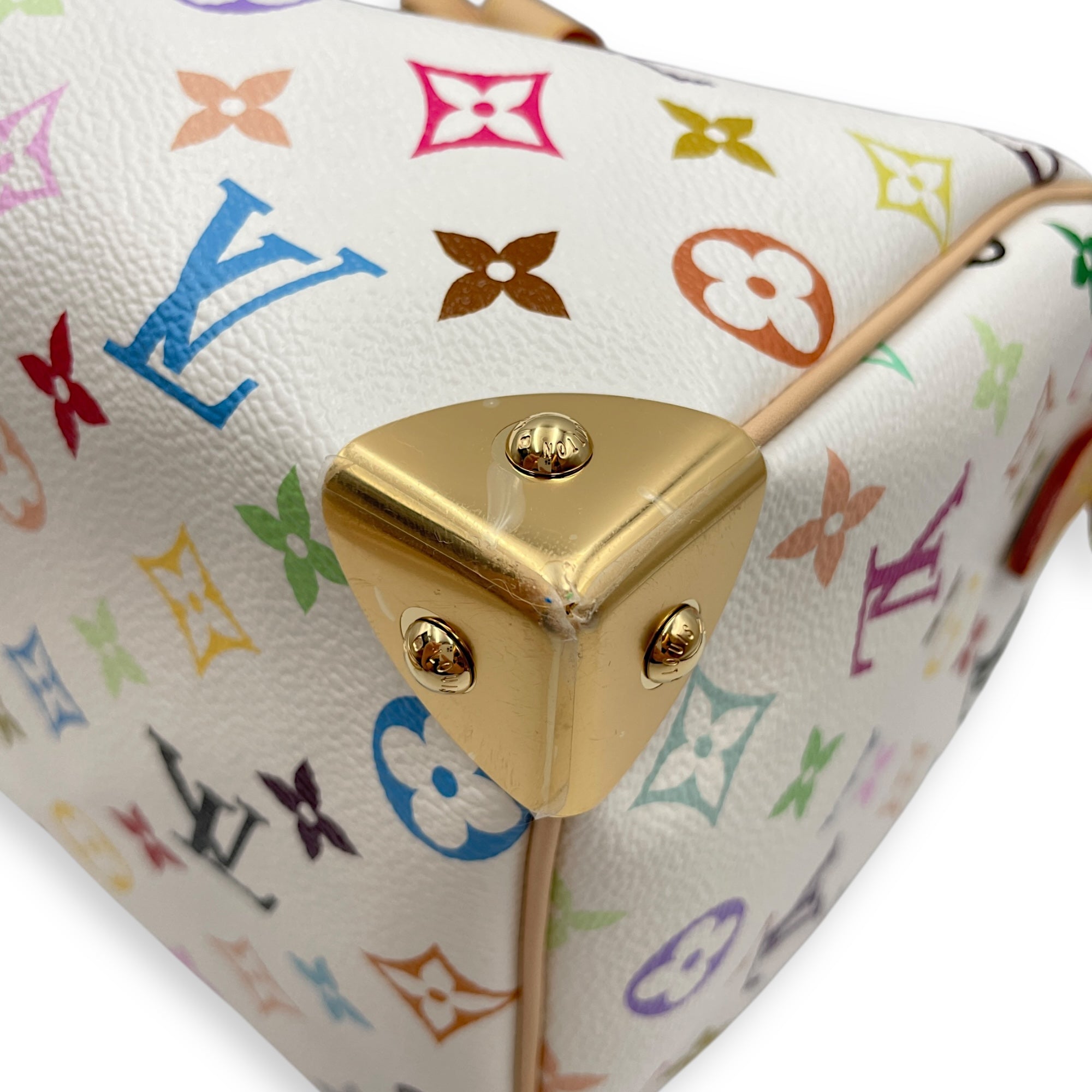 LV x TM Speedy 25cm White Shoulder Bag in Canvas, Gold hardware