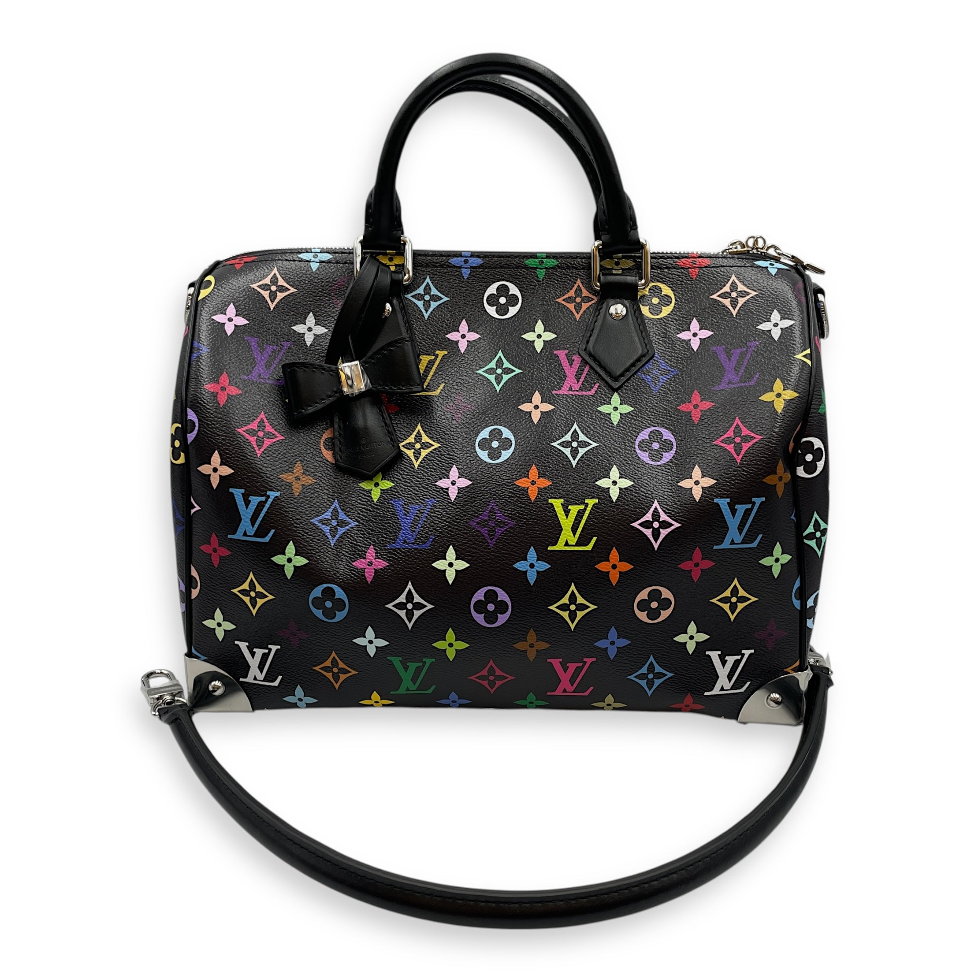 LV x TM Speedy 30cm Black Shoulder Bag in Canvas, Silver hardware