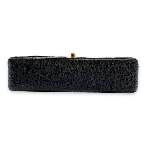 Classic  Medium Black Double Flap Bag in Caviar Leather Gold hardware