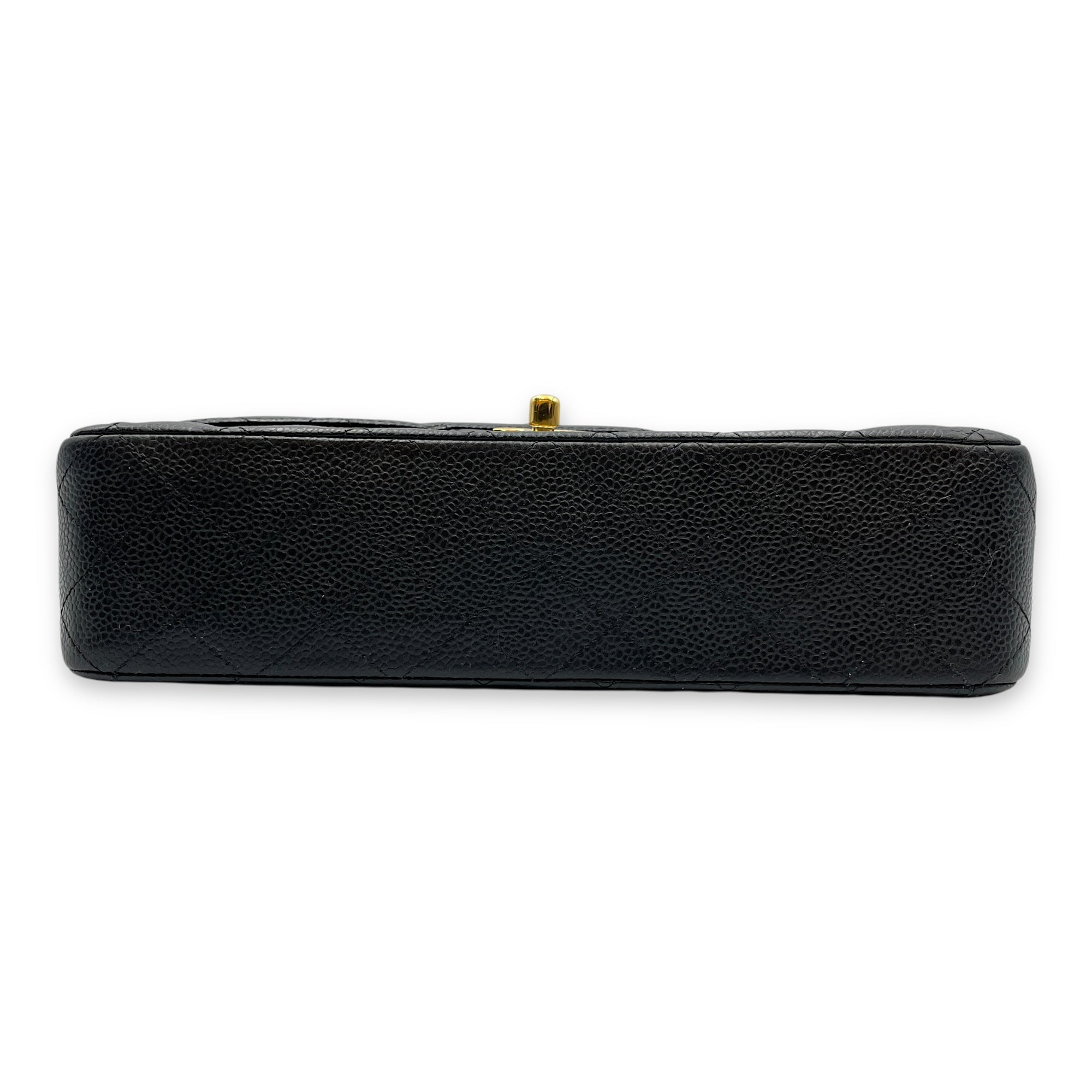 Classic Medium Black Double Flap Bag in Caviar Leather, Gold hardware