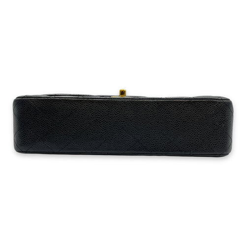 Classic Medium Black Double Flap Bag in Caviar Leather, Gold hardware