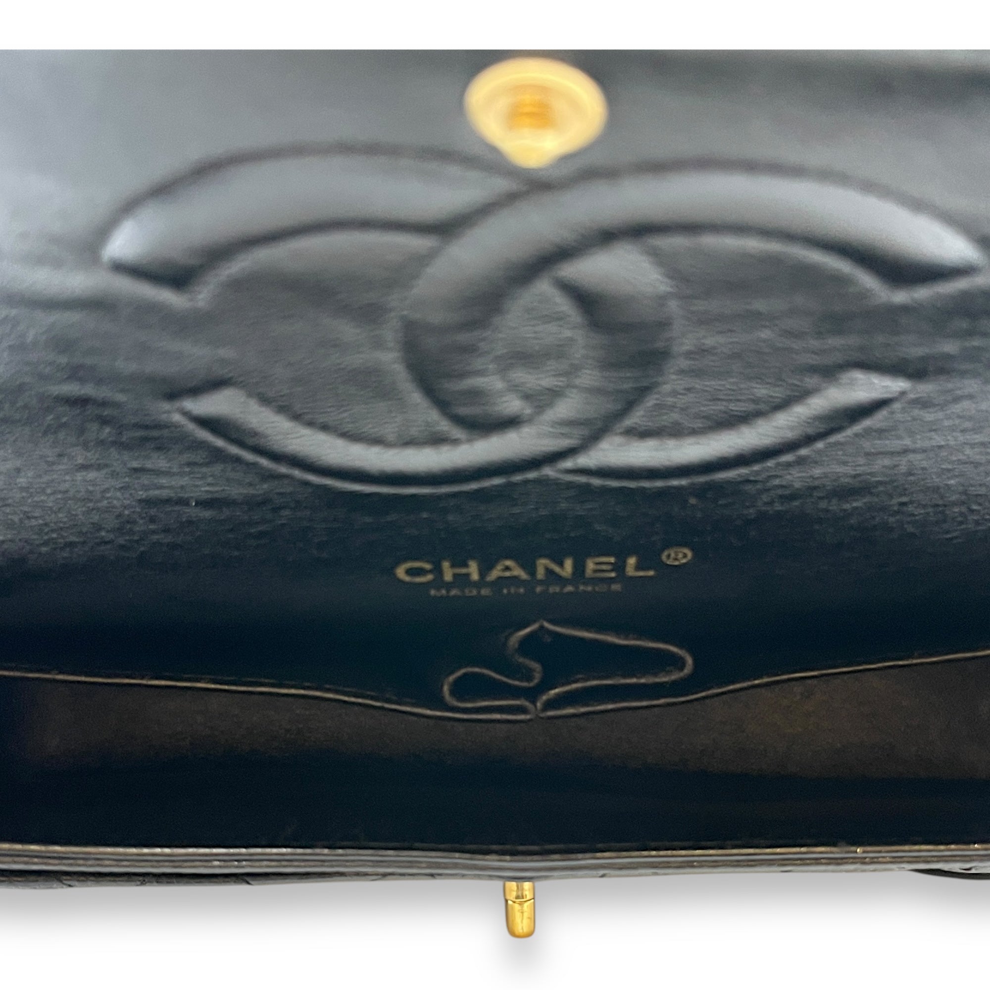 Classic Medium Black Double Flap Bag in Caviar Leather, Gold hardware