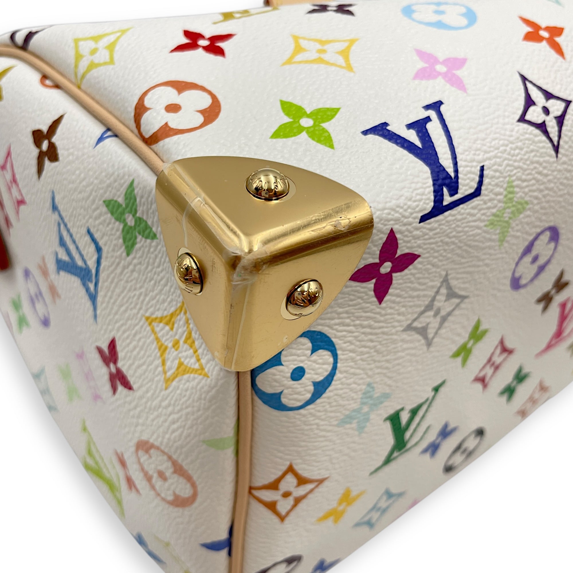 LV x TM Speedy 25cm White Shoulder Bag in Canvas, Gold hardware