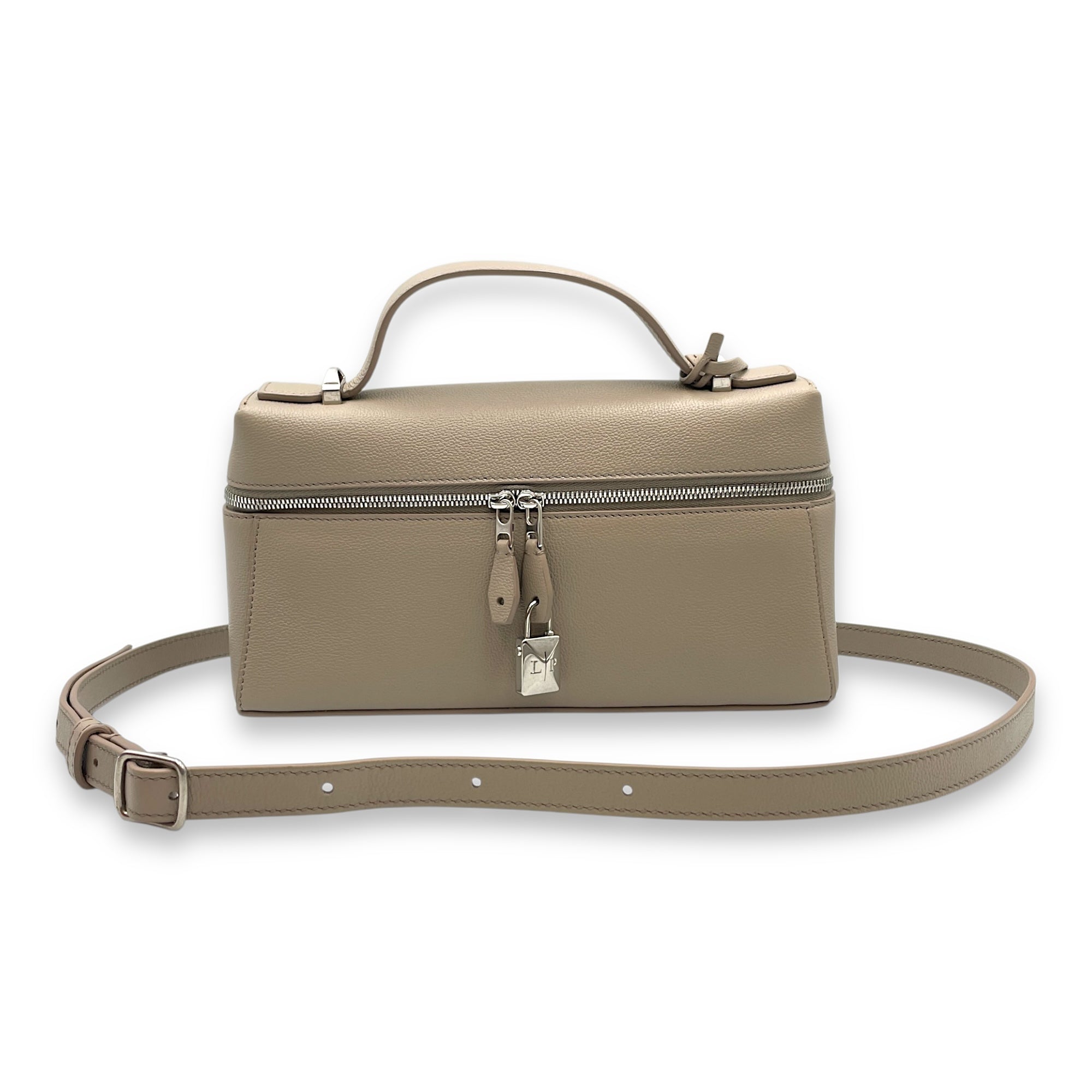 Extra Pocket 23 Grey Top Handle Bag in Calfskin, Silver hardware