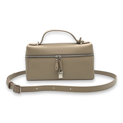 Extra Pocket 23 Grey Top Handle Bag in Calfskin, Silver hardware