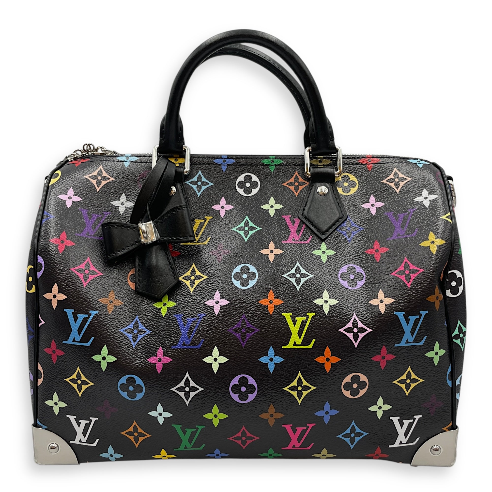 LV x TM Speedy 30cm Black Shoulder Bag in Canvas, Silver hardware