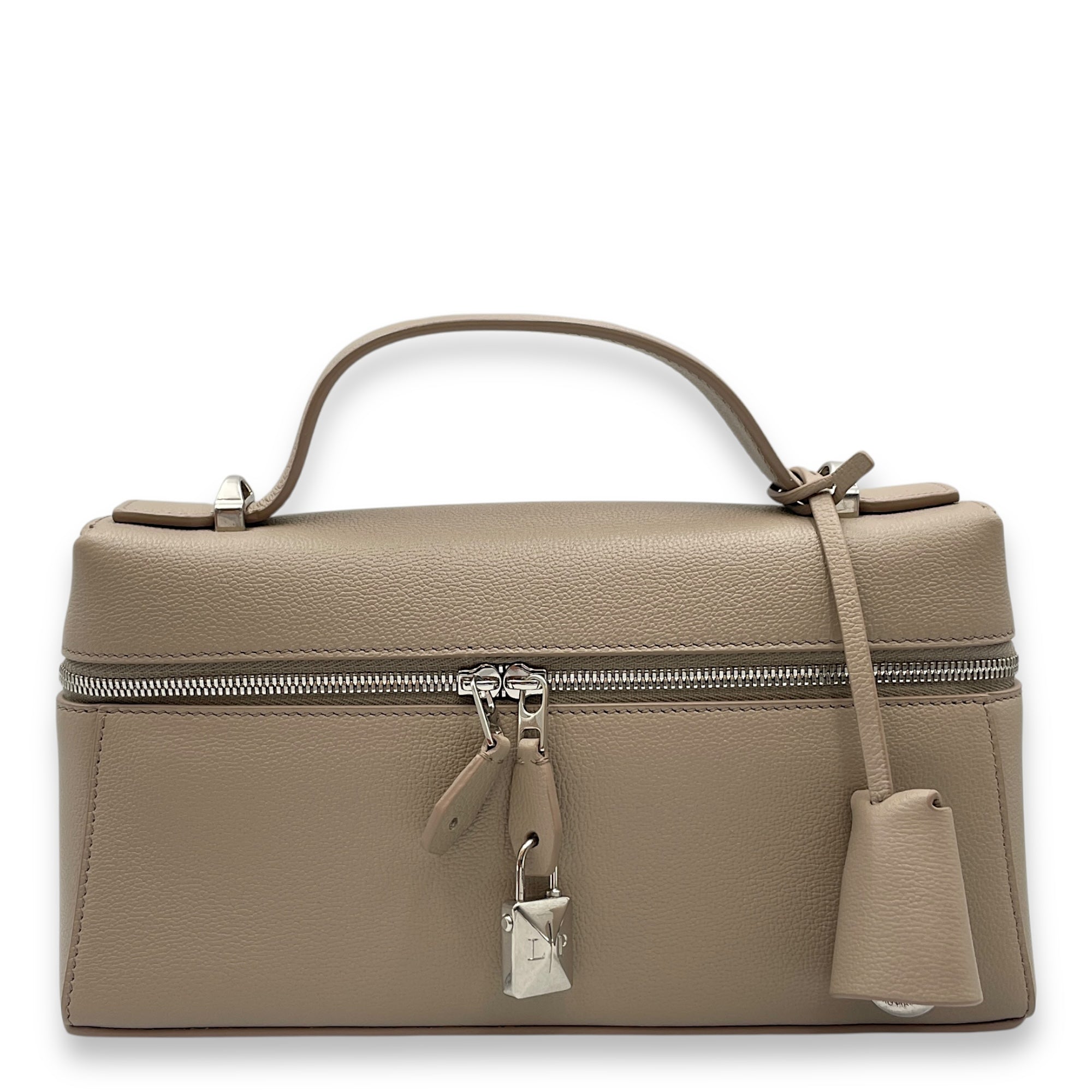 Extra Pocket 23 Grey Top Handle Bag in Calfskin, Silver hardware
