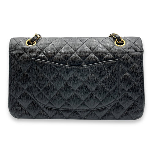 Classic  Medium Black Double Flap Bag in Caviar Leather Gold hardware
