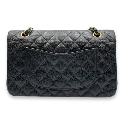 Classic Medium Black Double Flap Bag in Caviar Leather, Gold hardware
