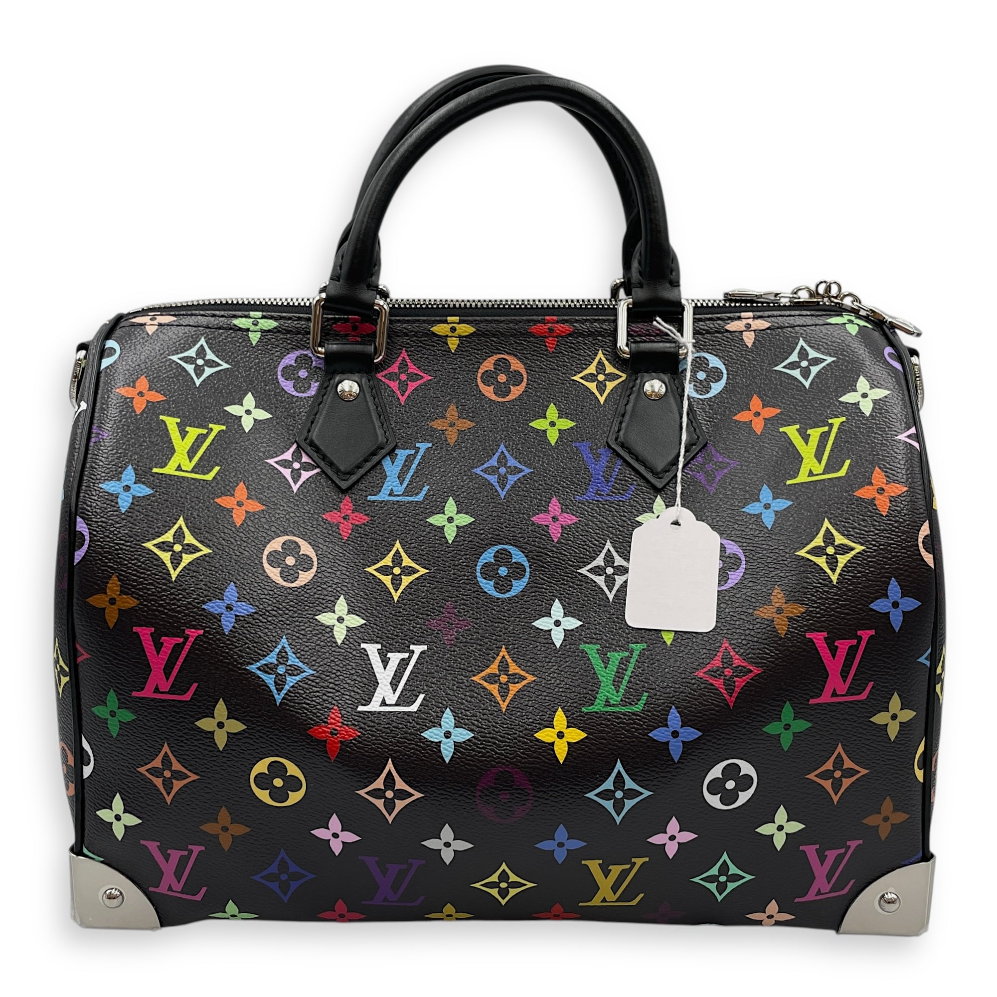 LV x TM Speedy 30cm Black Shoulder Bag in Canvas, Silver hardware