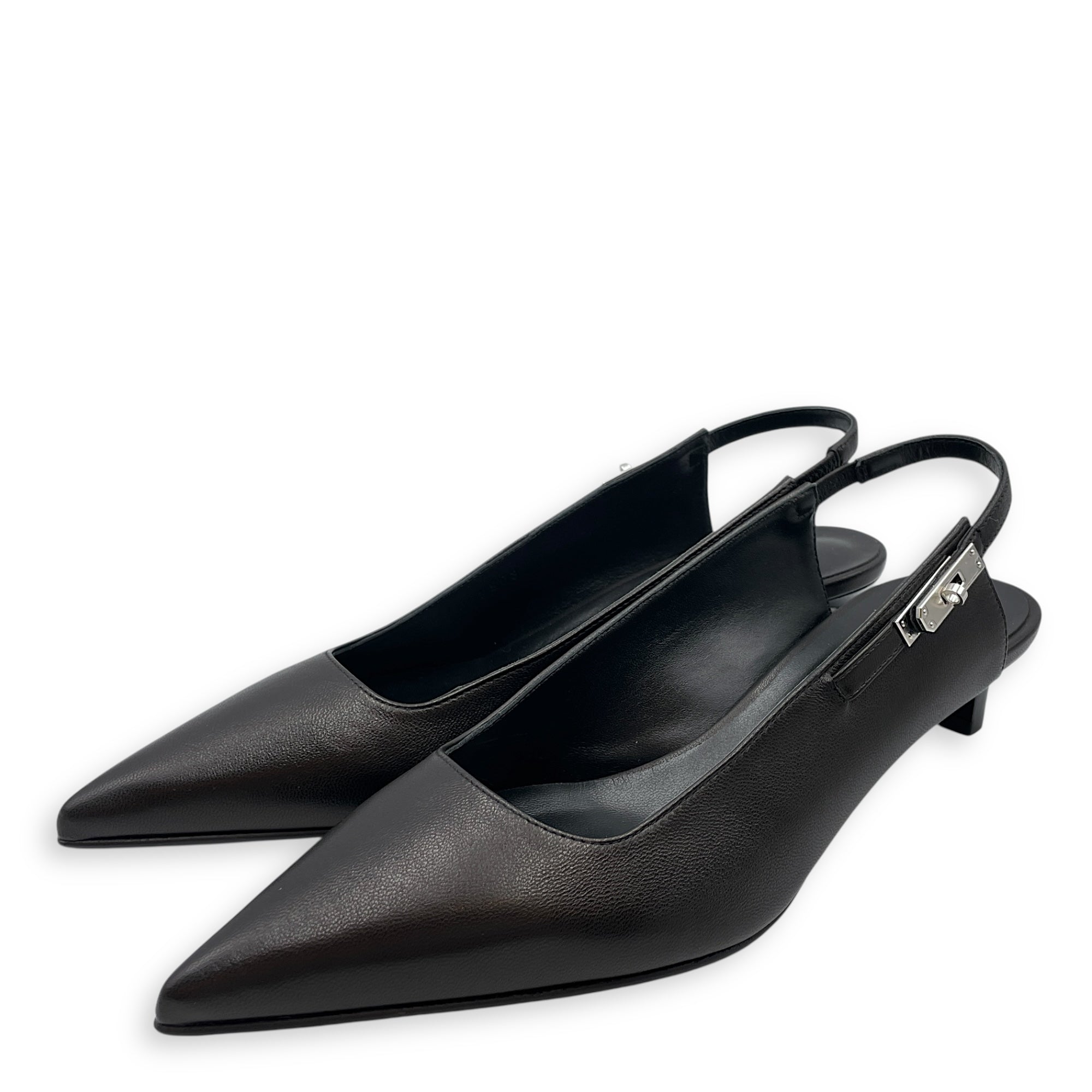 Lovely 38.5 Black Slingbacks in Nappa Leather, Palladium hardware