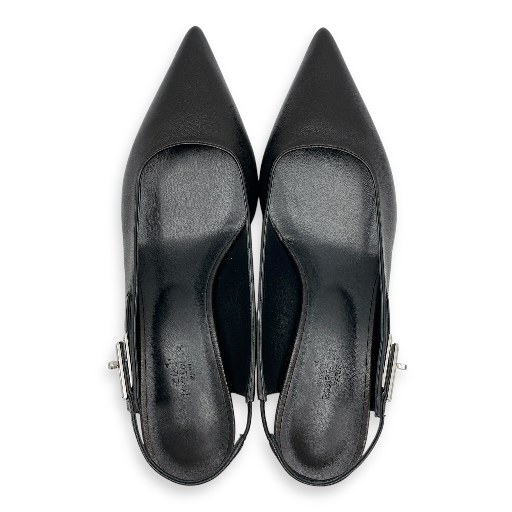 Lovely 38.5 Black Slingbacks in Nappa Leather, Palladium hardware