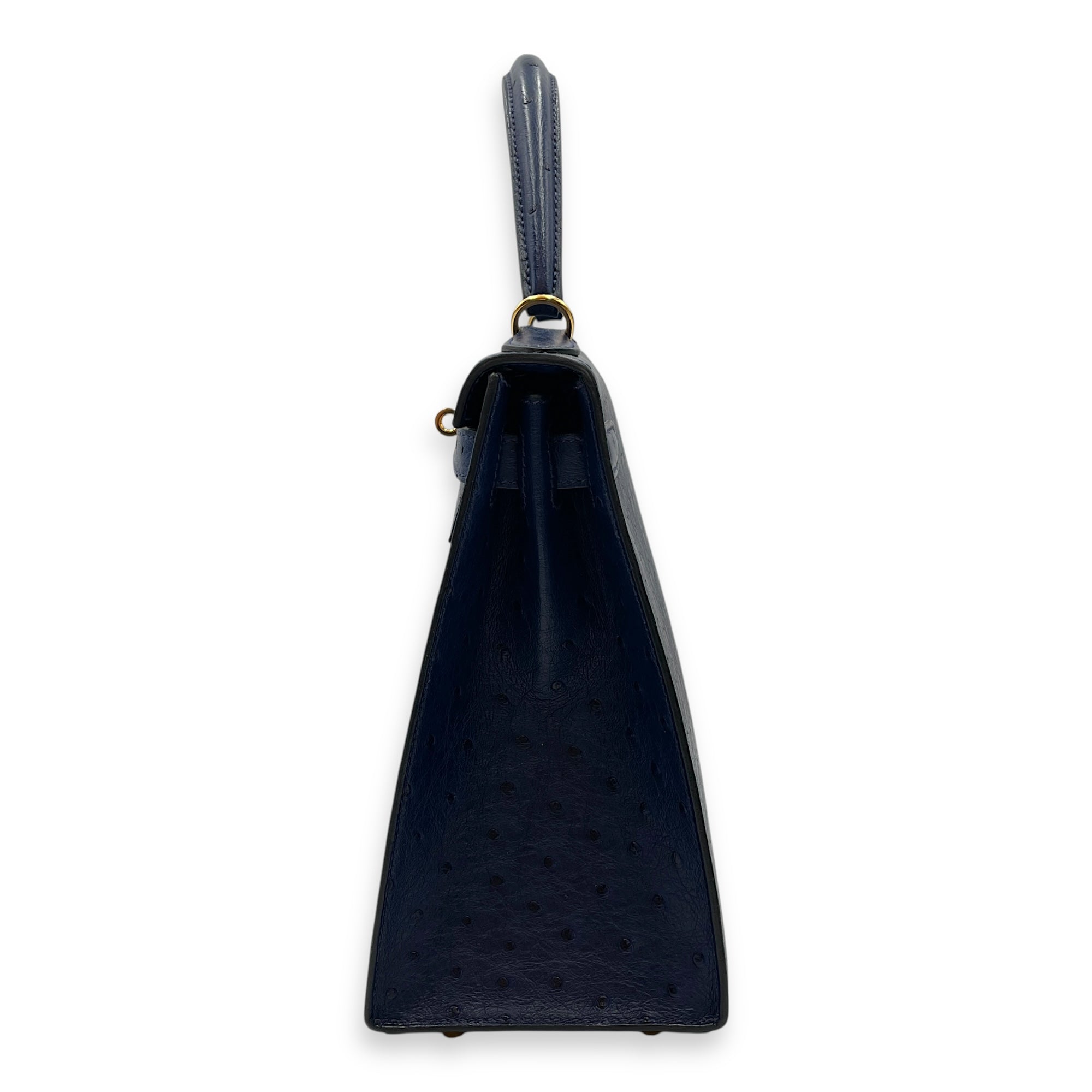 HSS Sellier Kelly 28 Iris/Jaune Ambre in Ostrich, Gold hardware