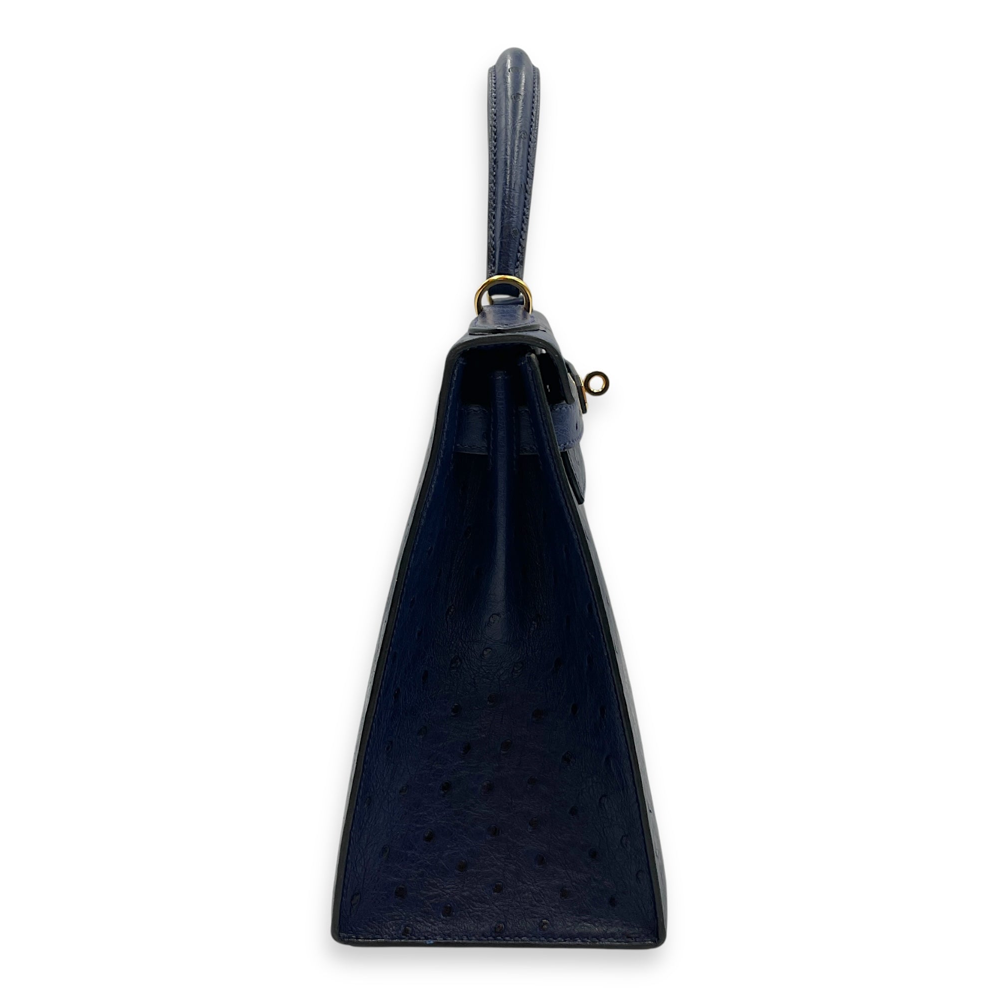HSS Sellier Kelly 28 Iris/Jaune Ambre in Ostrich, Gold hardware