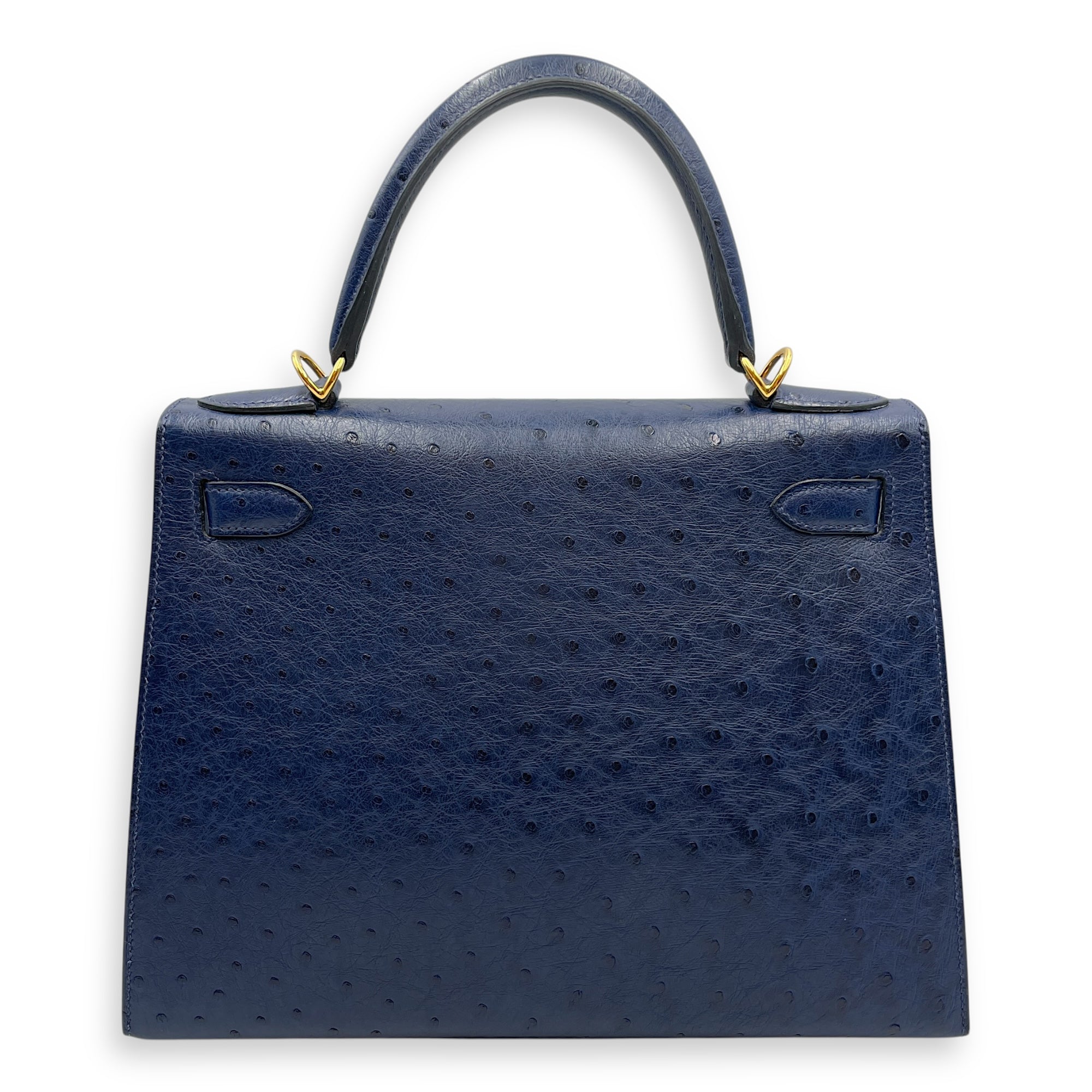 HSS Sellier Kelly 28 Iris/Jaune Ambre in Ostrich, Gold hardware