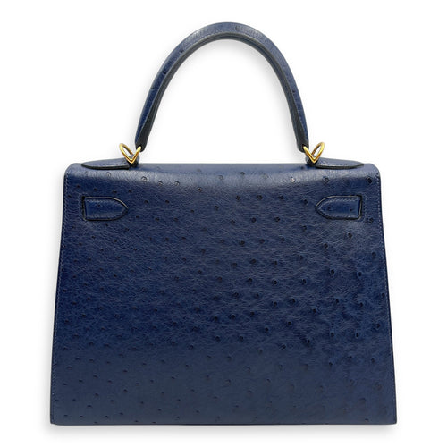 HSS Sellier Kelly 28 Iris/Jaune Ambre in Ostrich Gold hardware CL2508-15149 2