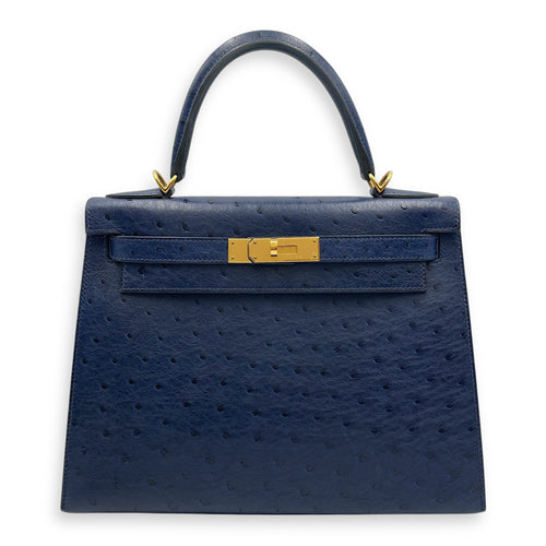 HSS Sellier Kelly 28 Iris/Jaune Ambre in Ostrich Gold hardware CL2508-15149 1