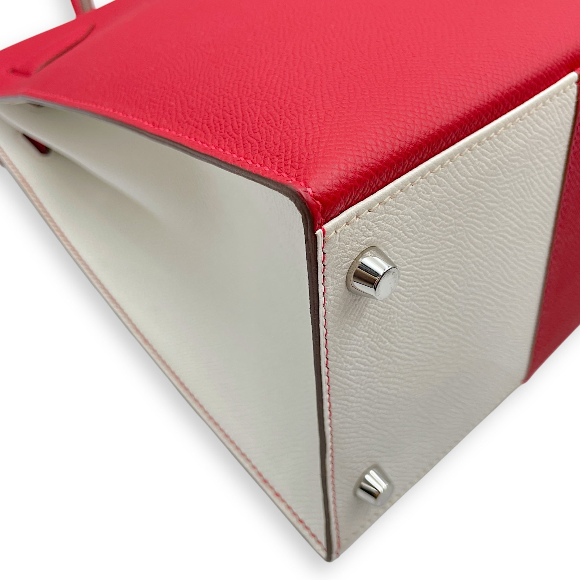 Flag Sellier Kelly 35 Rouge Casaque/Blanc in Epsom, Palladium hardware