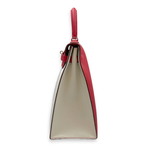 Flag Sellier Kelly 35 Rouge Casaque/Blanc in Epsom, Palladium hardware