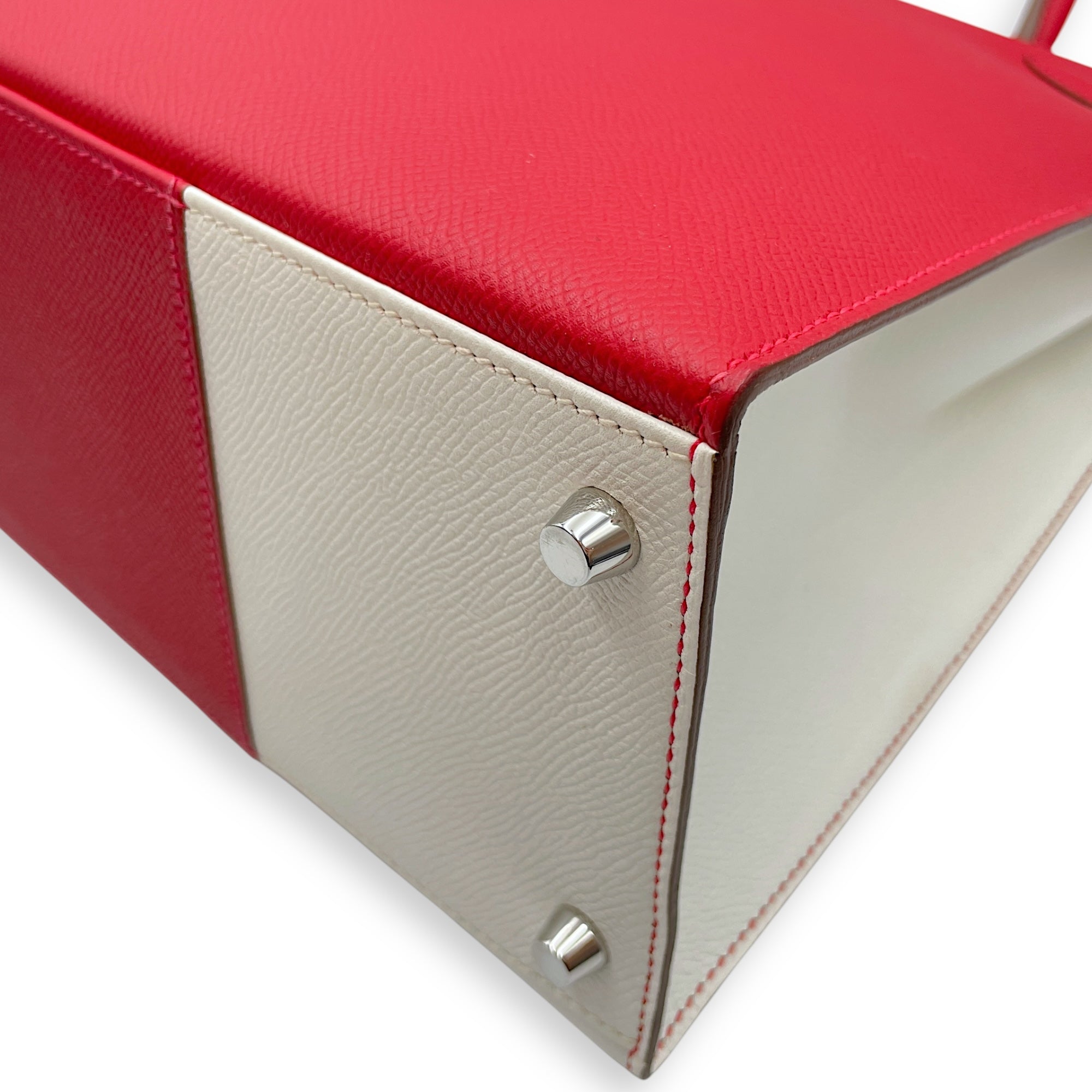 Flag Sellier Kelly 35 Rouge Casaque/Blanc in Epsom, Palladium hardware