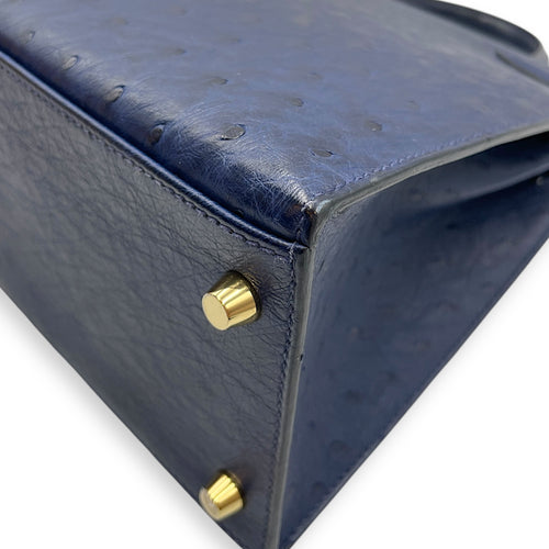 HSS Sellier Kelly 28 Iris/Jaune Ambre in Ostrich, Gold hardware