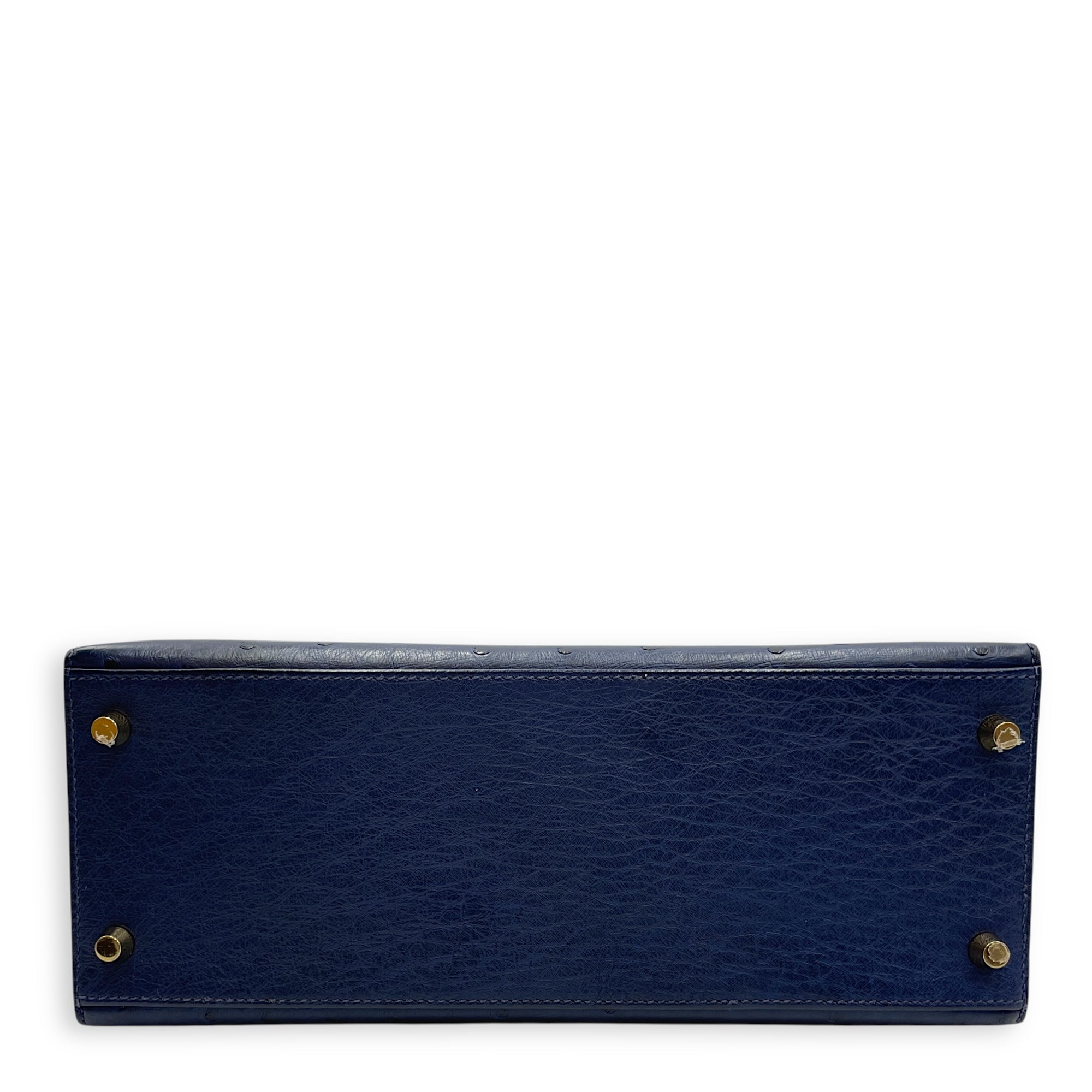 HSS Sellier Kelly 28 Iris/Jaune Ambre in Ostrich, Gold hardware