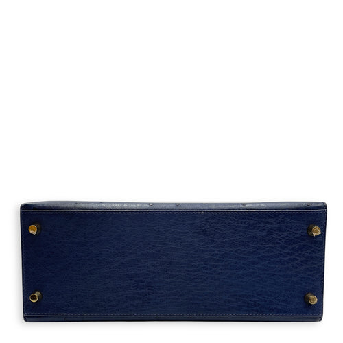 HSS Sellier Kelly 28 Iris/Jaune Ambre in Ostrich, Gold hardware