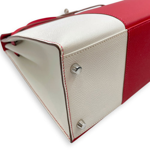 Flag Sellier Kelly 35 Rouge Casaque/Blanc in Epsom, Palladium hardware