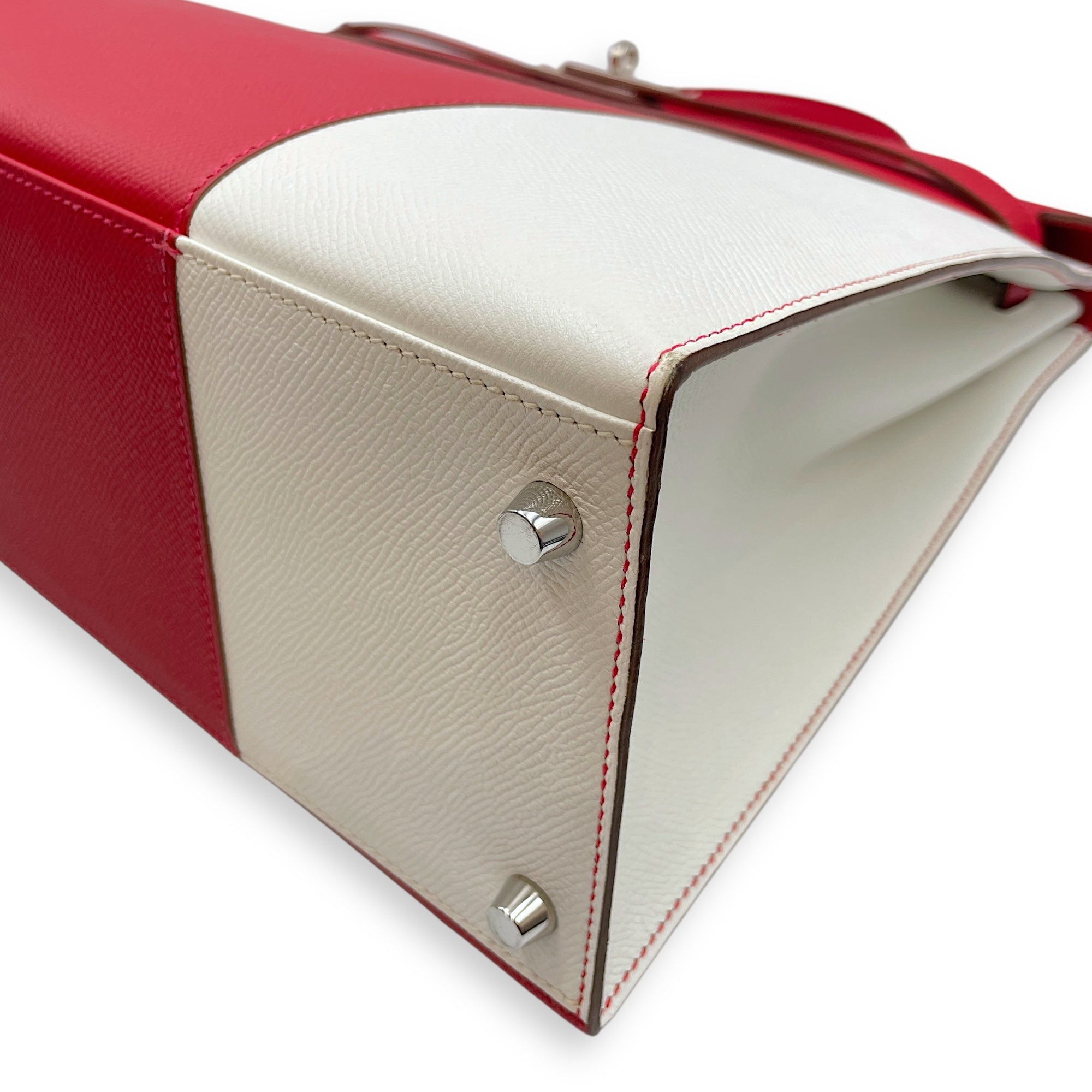 Flag Sellier Kelly 35 Rouge Casaque/Blanc in Epsom, Palladium hardware