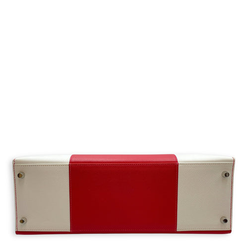 Flag Sellier Kelly 35 Rouge Casaque/Blanc in Epsom, Palladium hardware