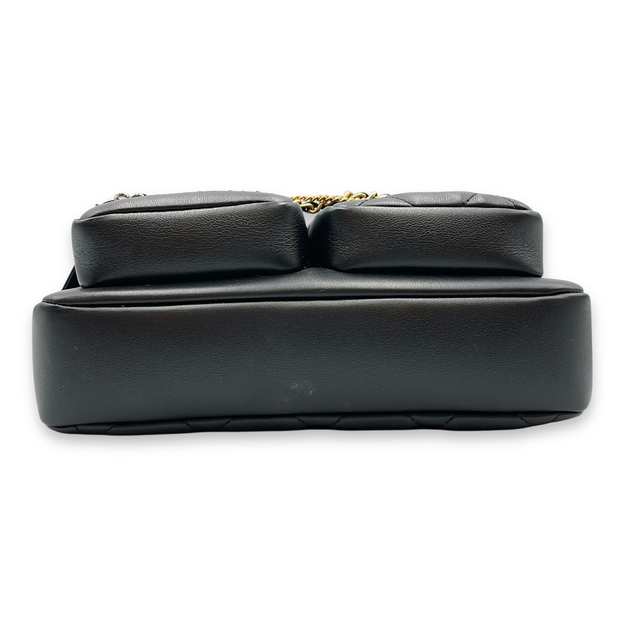 22C Black Camera Bag in Calfskin, Gold hardware