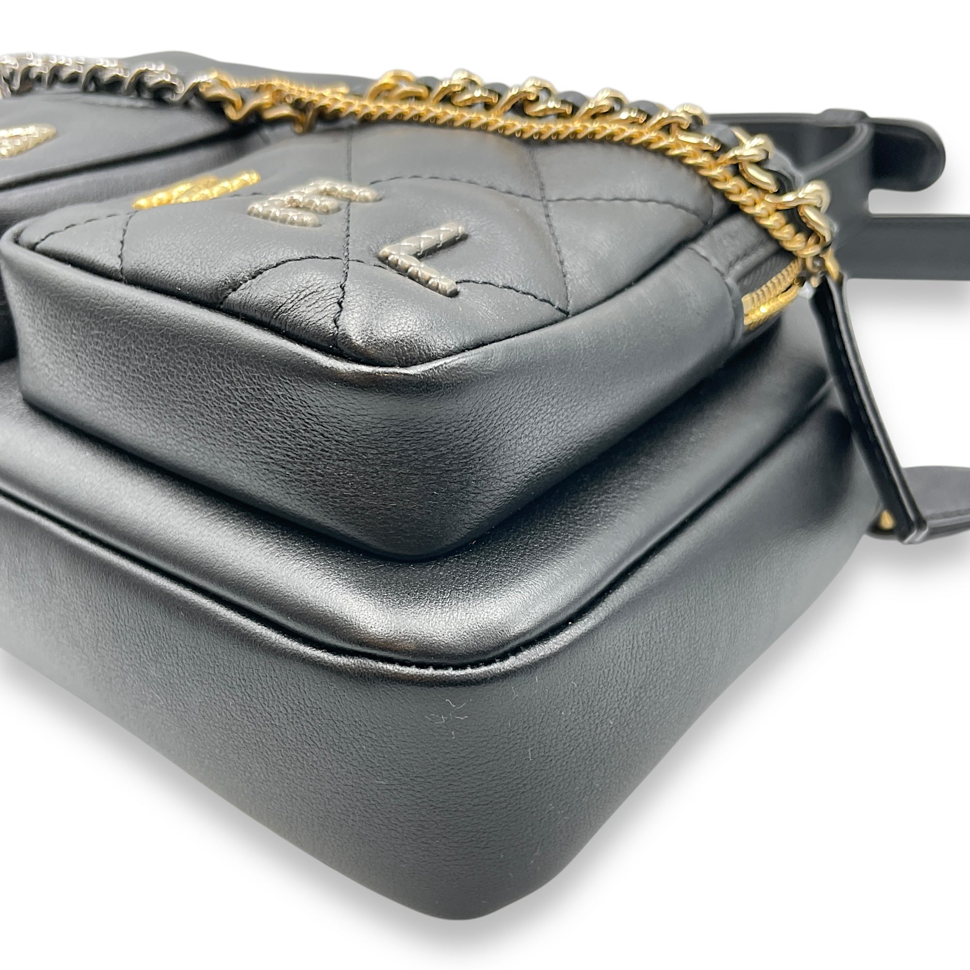 22C Black Camera Bag in Calfskin, Gold hardware