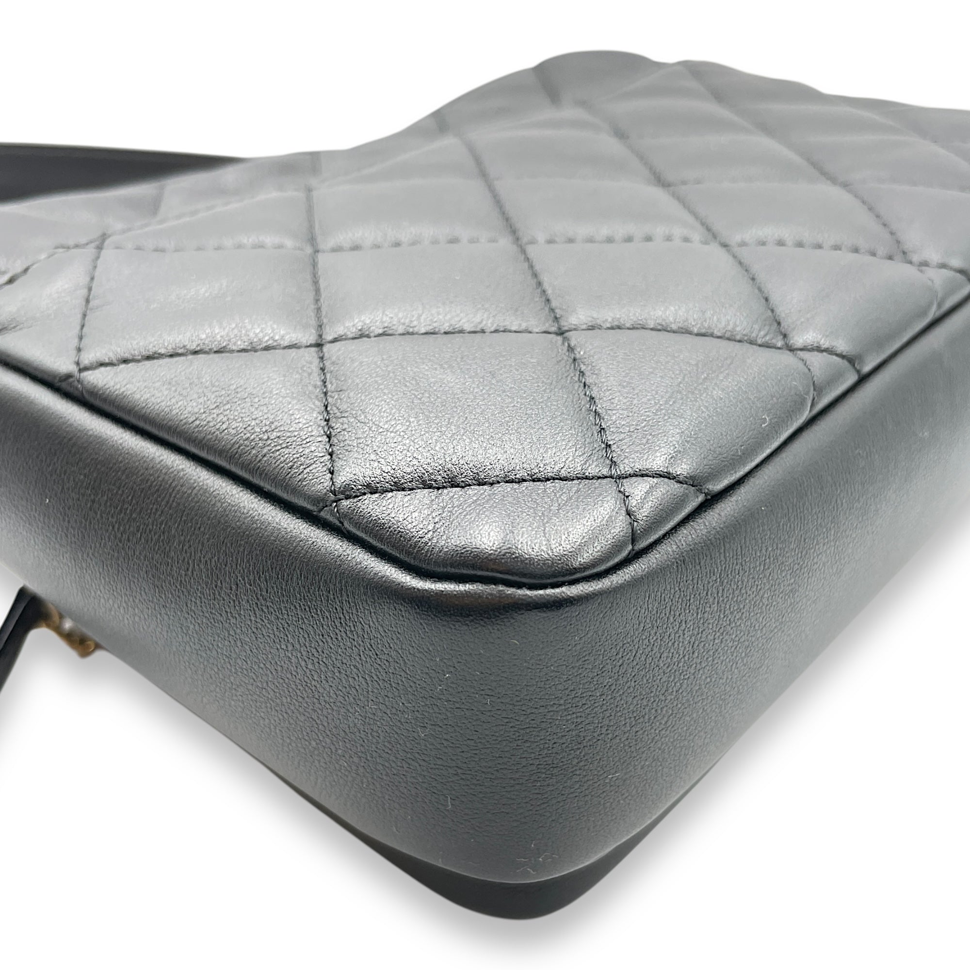 22C Black Camera Bag in Calfskin, Gold hardware