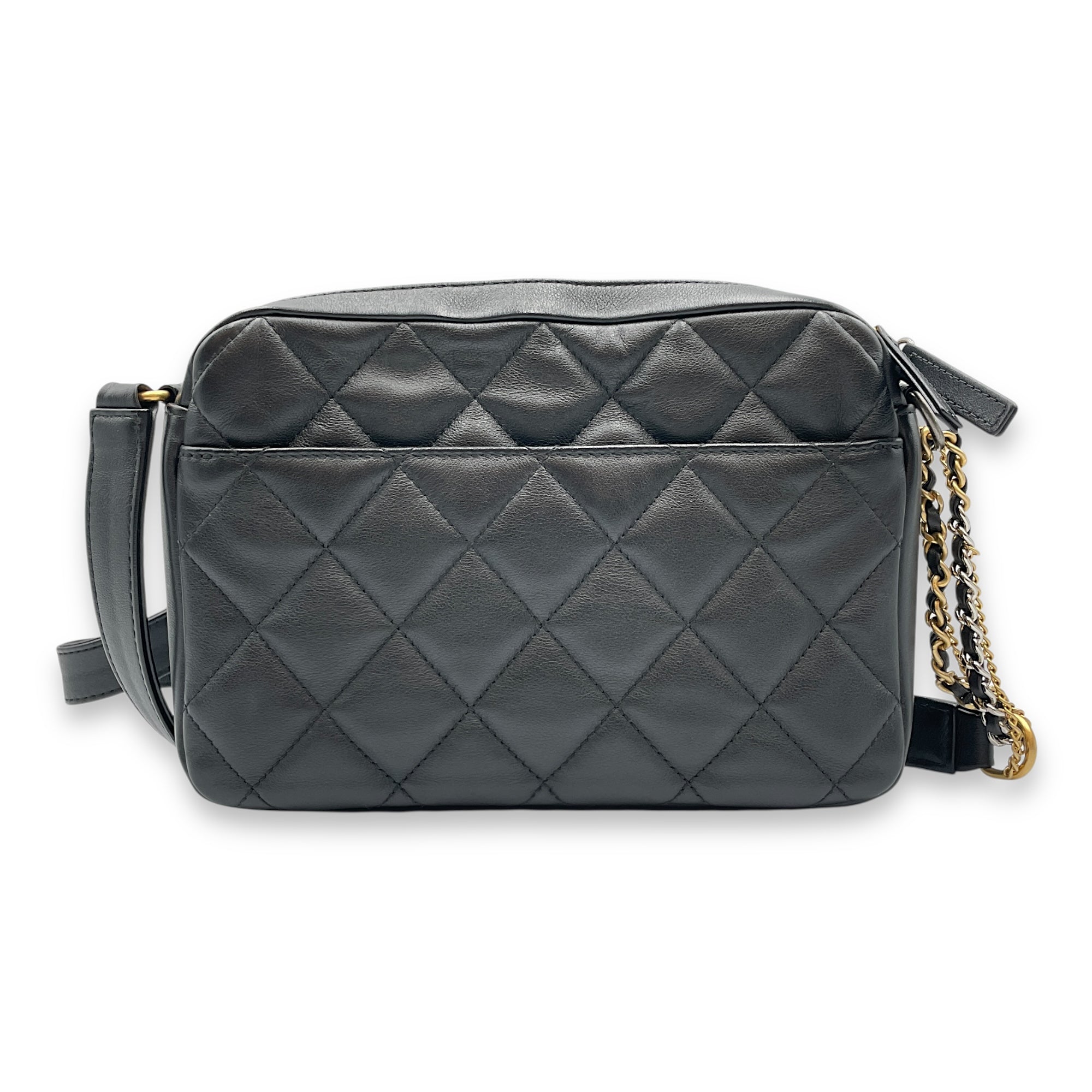22C Black Camera Bag in Calfskin, Gold hardware
