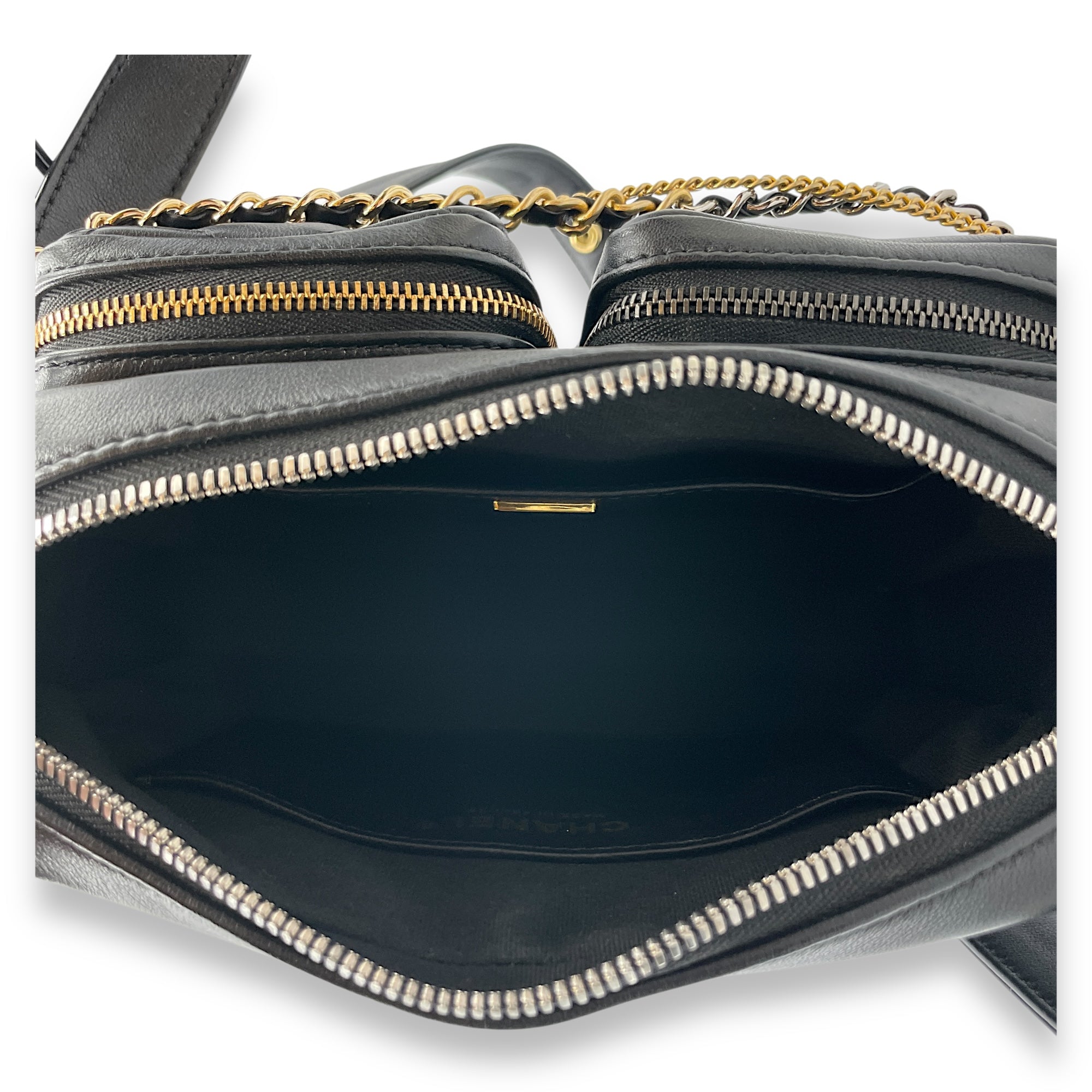 22C Black Camera Bag in Calfskin, Gold hardware
