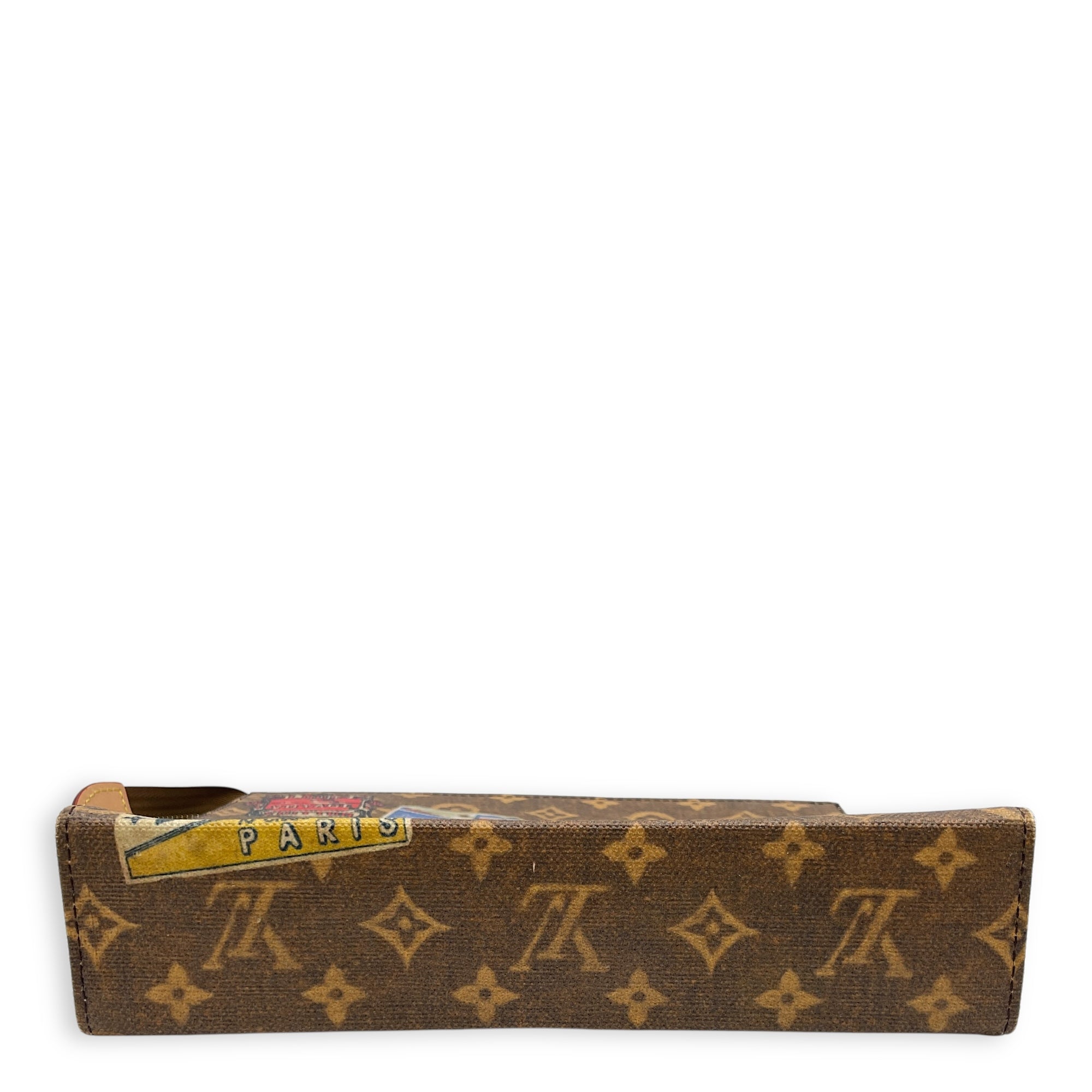 Flight Mode Toiletries Brown Pouch in Coated Canvas, Gold hardware