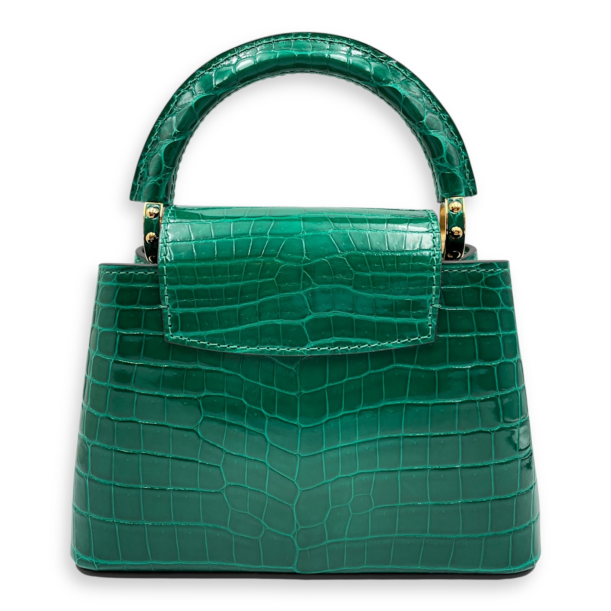 Capucines Mini Emerald Shoulder Bag in Shiny Alligator, Gold hardware