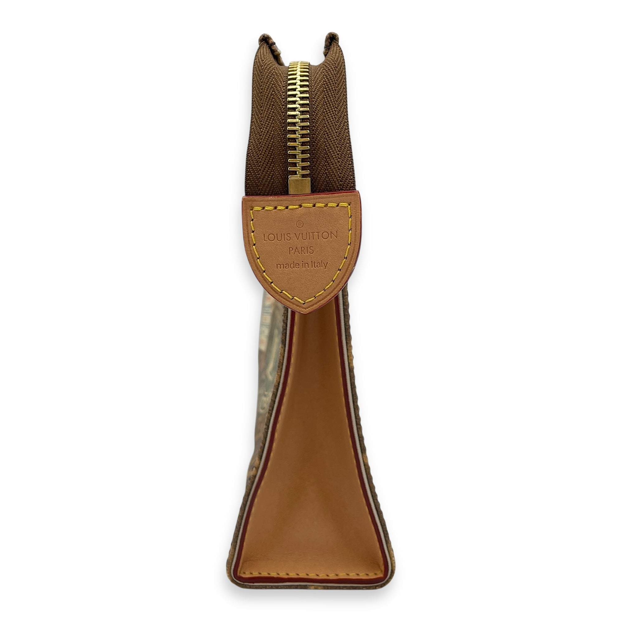 Flight Mode Toiletries Brown Pouch in Coated Canvas, Gold hardware