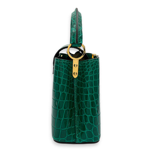 Capucines Mini Emerald Shoulder Bag in Shiny Alligator, Gold hardware