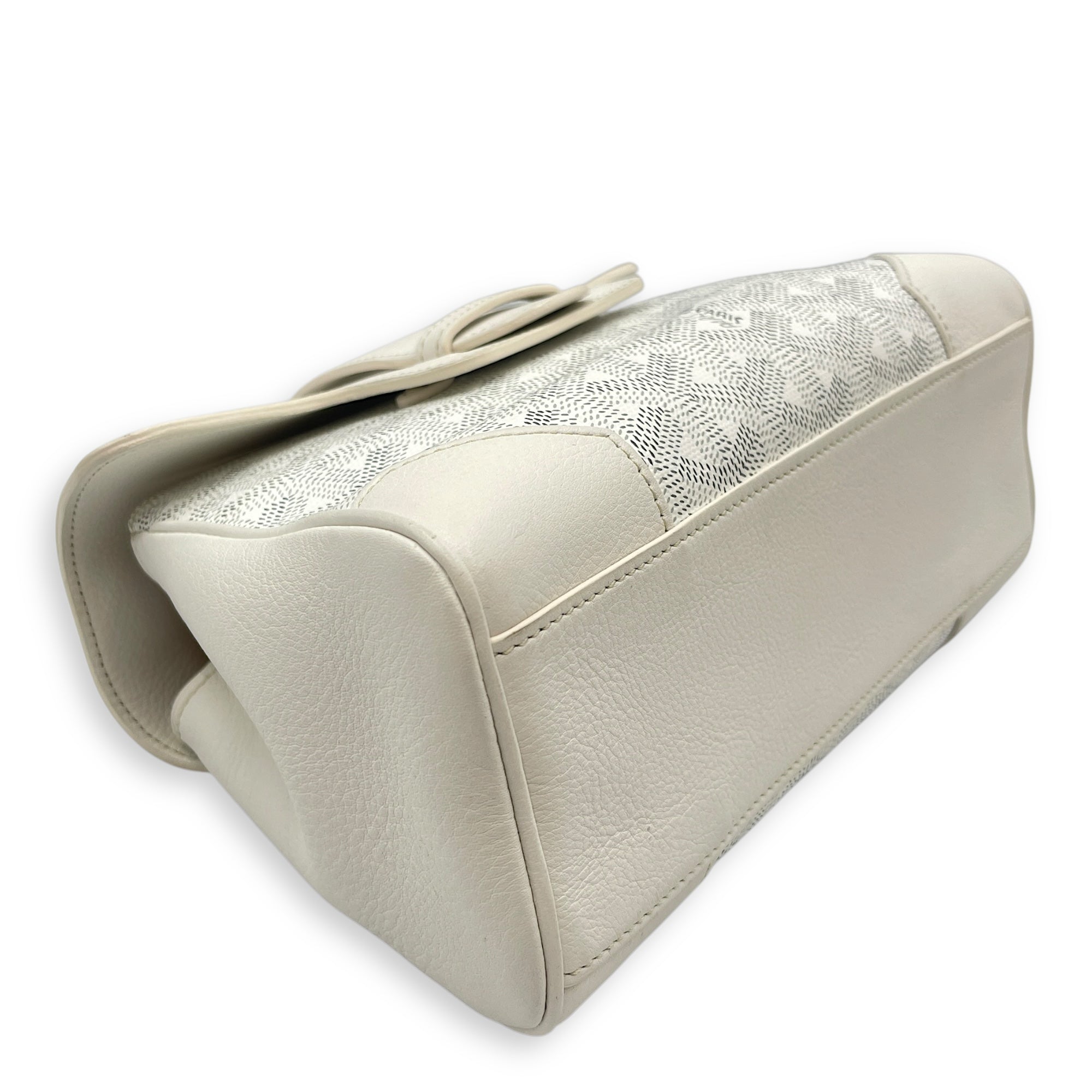 Saigon Souple Mini White Crossbody Bag in Coated Canvas, Palladium hardware