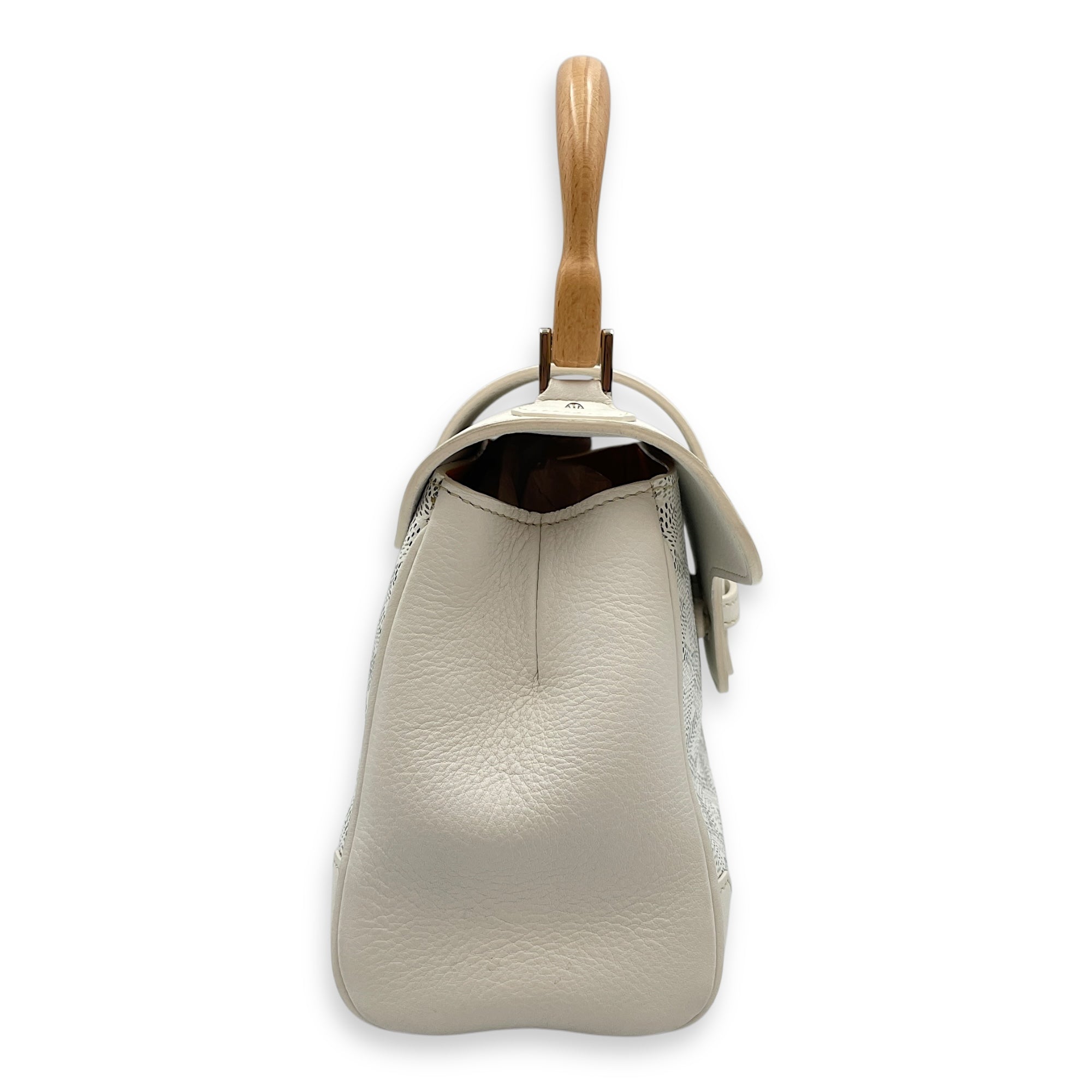 Saigon Souple Mini White Crossbody Bag in Coated Canvas, Palladium hardware