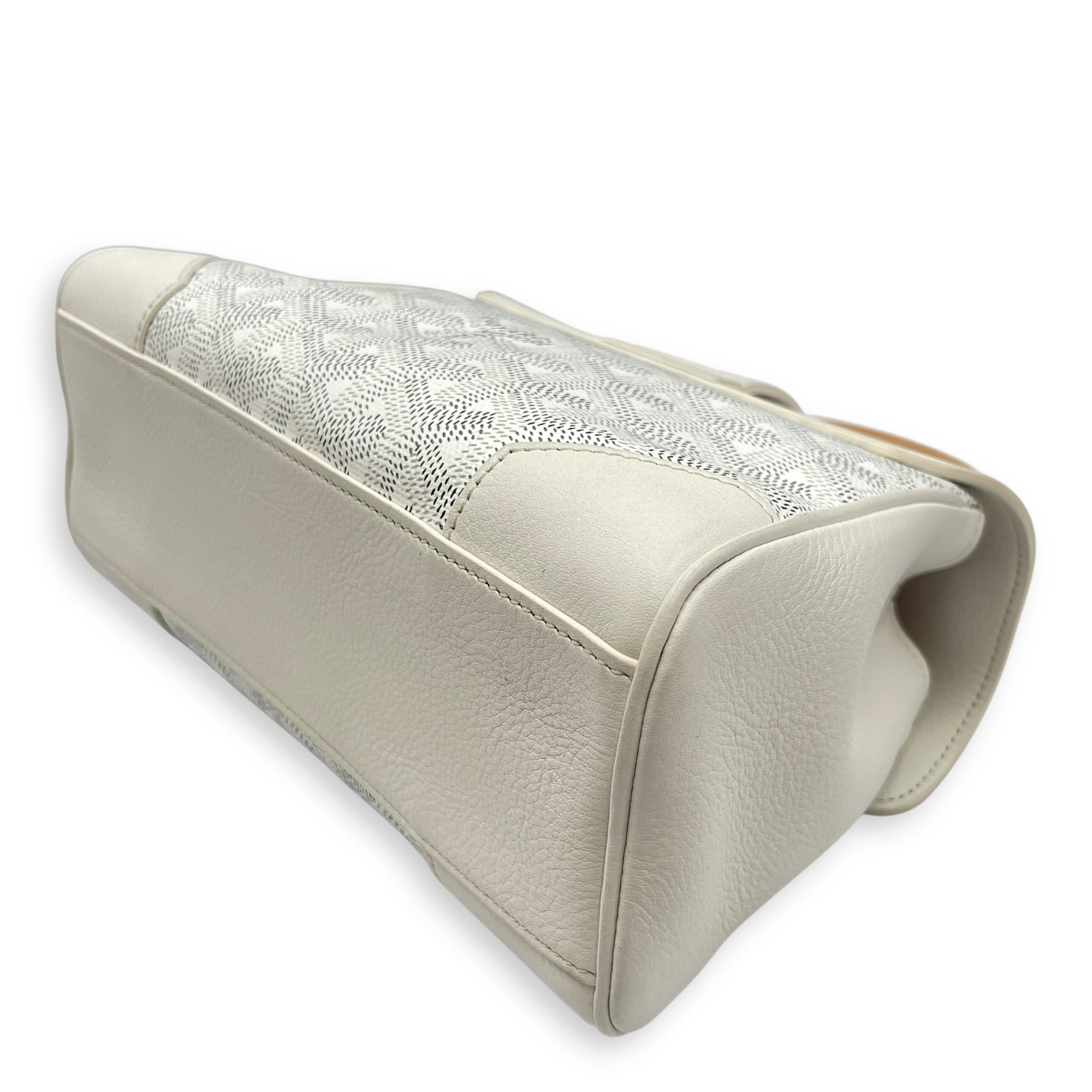 Saigon Souple Mini White Crossbody Bag in Coated Canvas, Palladium hardware